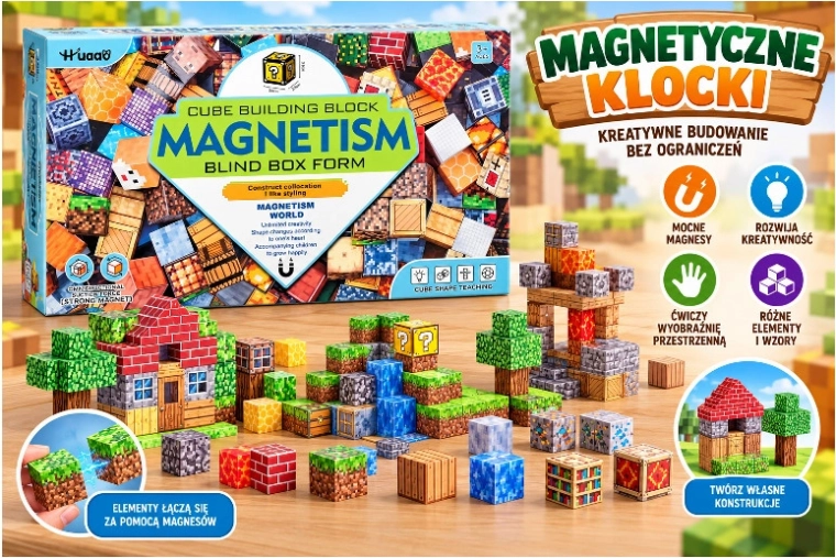 Magnetiske byggeklodser med pixelmotiver