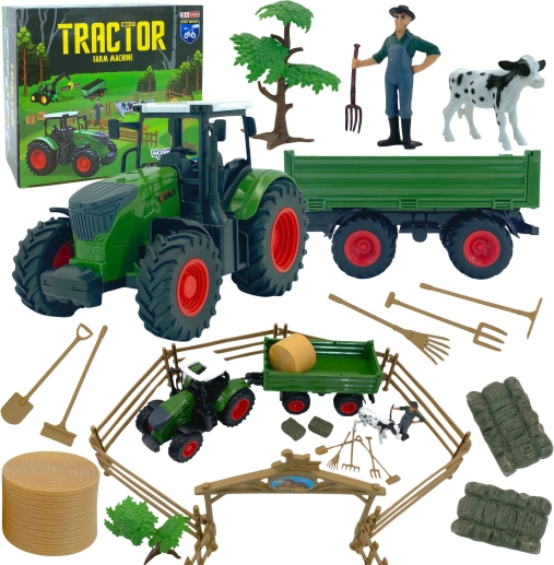 Mini gårdtraktor med dyr og redskaber fra Woopie