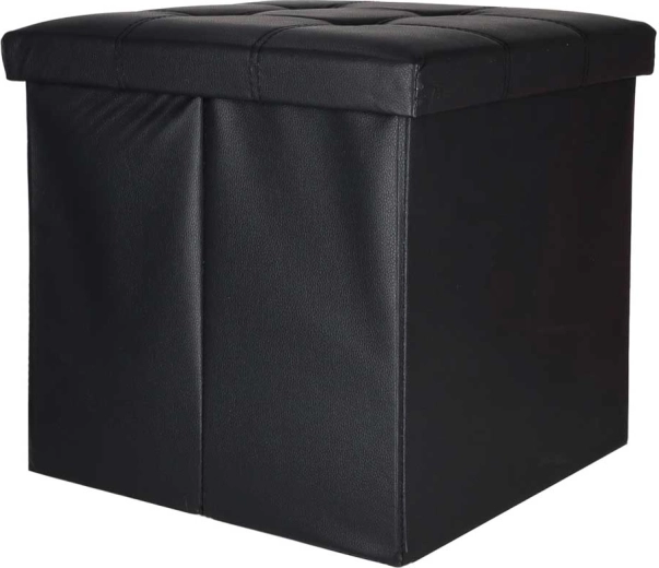Sammenklappelig puf med opbevaringsrum i kunstlæder 38 × 38 × 36 cm sort