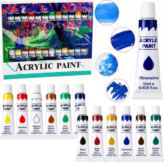 Sæt akrylmaling 24 farver 12 ml