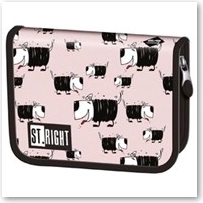 Skolepenalhus med to flapper, lyserødt BAMBINO med hunde