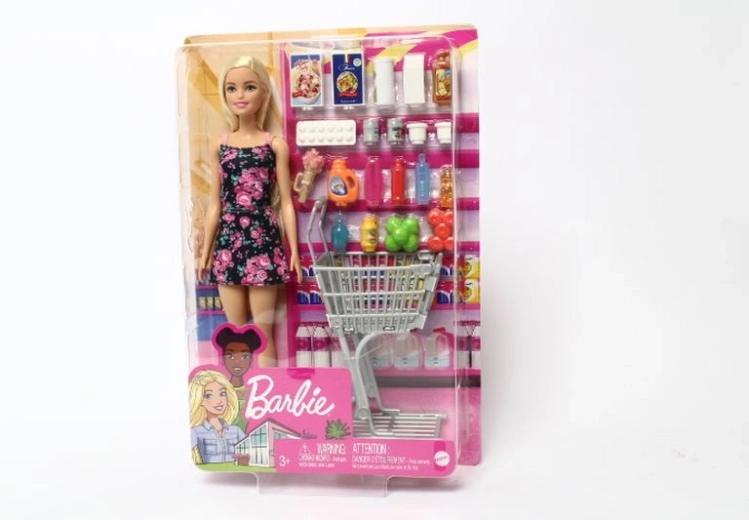 Barbie-dukke på indkøb med indkøbsvogn og tilbehør