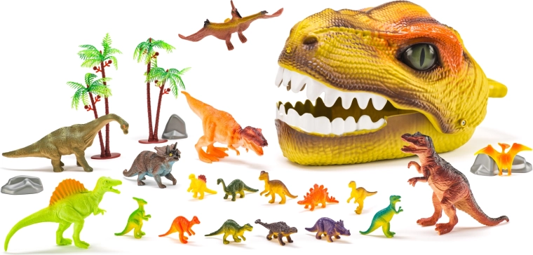 Dinosaurhoved med figurer – legesæt med 25 dele