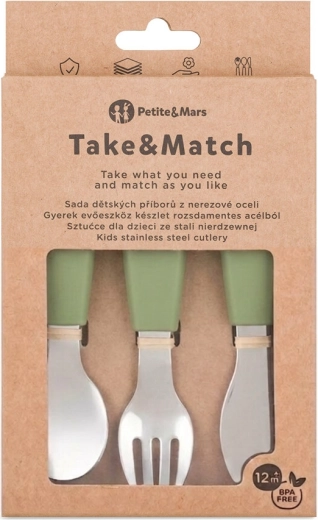 Petite&Mars sæt med børnebestik i rustfrit stål Take&Match sweet pea 12m+