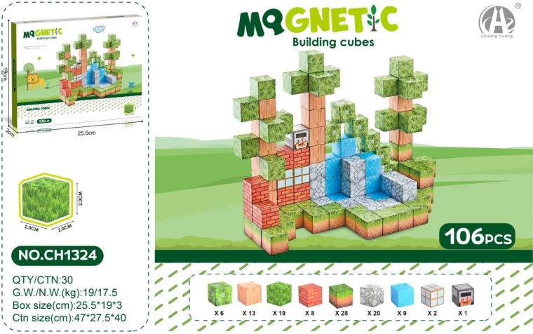 Sæt med magnetiske 3D-klodser, 106 dele