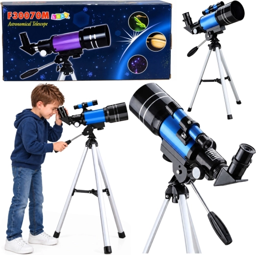 Astronomisk refraktorteleskop til børn, 70 mm, med stativ og 150× forstørrelse