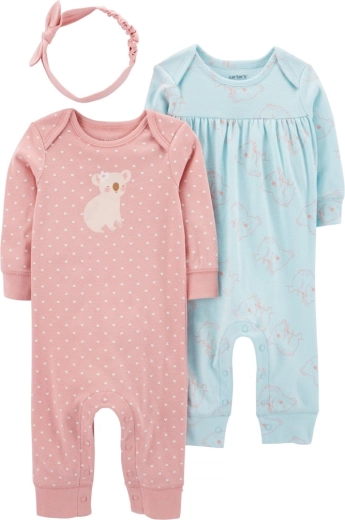 Carter’s pige 3-delt sæt: 2 heldragter og hårbånd Pink & Mint, str. 56