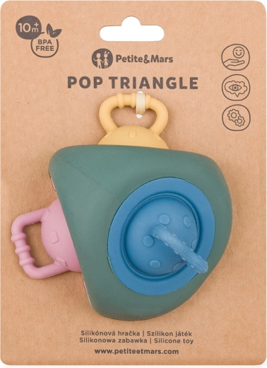 Silikone sanselegetøj og bidering PETITE&MARS Pop Up Triangle Misty Green 10m+
