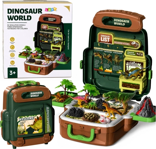Dinosaurernes verden – transportabel rygsæk-kuffert med figurer og læringskort (30 dele)