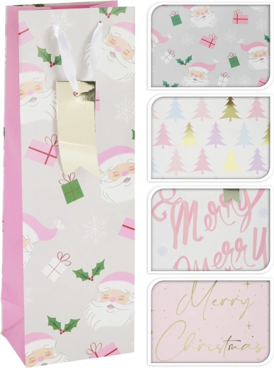 Gavepose til flaske juletema rosa