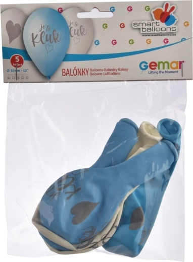 Latexballoner "Det er en dreng" blå-hvide 30 cm (5 stk.)