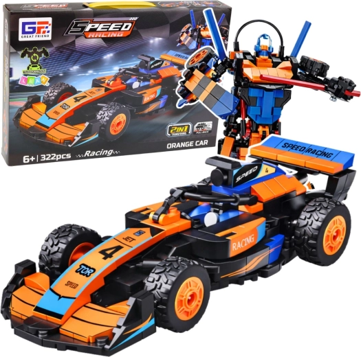 Byggesæt 2-i-1 orange racerbils og robot, 322 dele