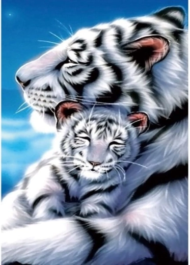 Diamantmozaik (diamond painting) hvide tigre 30 × 40 cm - 1 stk.