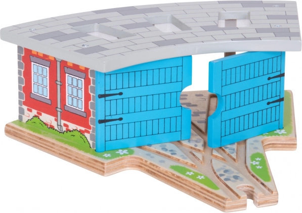 Bigjigs Rail tredobbelt depot med porte til togbane i træ