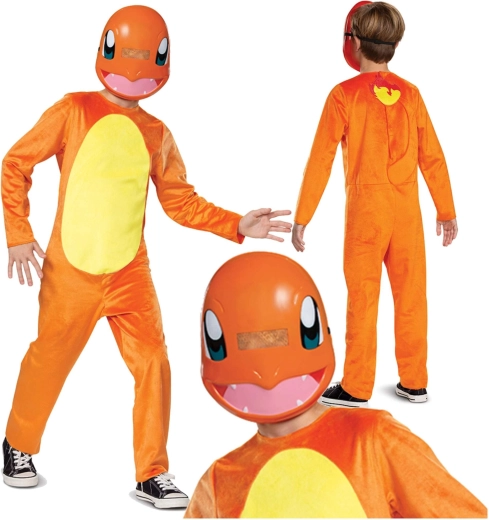 Pokémon Charmander-kostume til børn, kigurumi med maske, til højde 137–149 cm