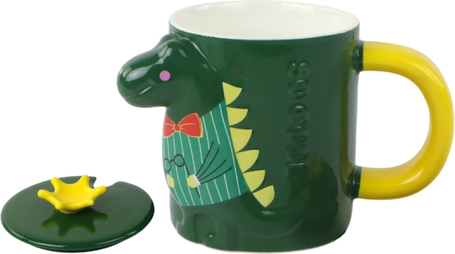 Krus med grøn dinosaur med låg 400 ml
