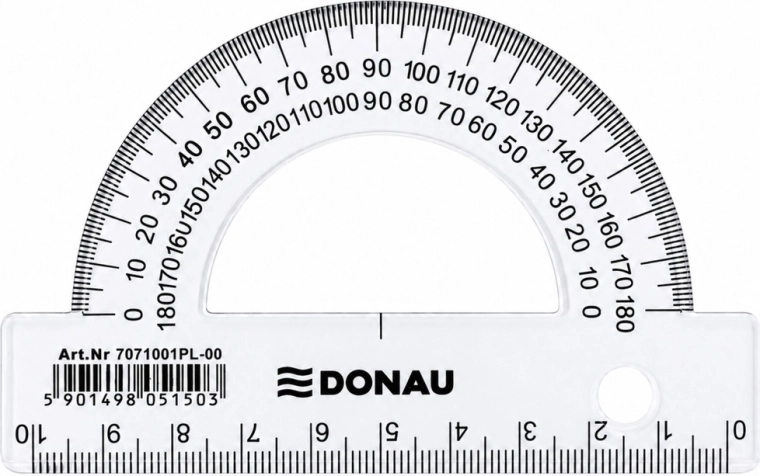 Skolevinkelmåler DONAU transparent 180° 10 cm - 1 stk.