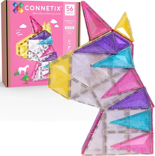 CONNETIX Glitrende enhjørningesæt med magnetiske byggeklodser, 56 dele