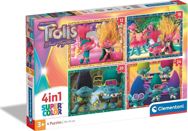 Puslespil 4-i-1 TROLLS SuperColor (12–24 brikker) – CLEMENTONI