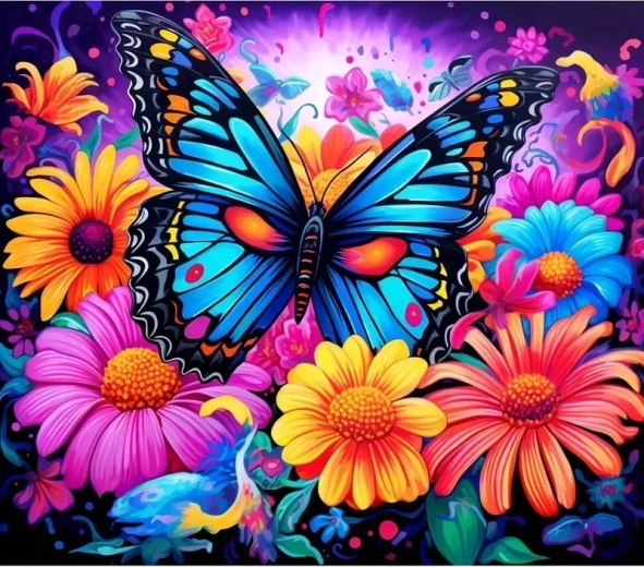 Diamantmaleri Sommerfugl blandt blomster 30 × 40 cm