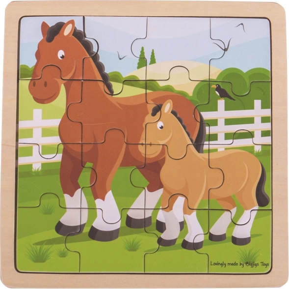 Trærammepuslespil Hest med føl – BIGJIGS TOYS