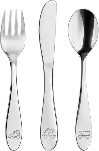 Børnebestik i rustfrit stål – Biler (3 stk.)