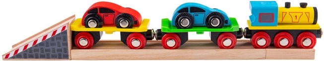 Trægodstog med biler og skinner BIGJIGS RAIL