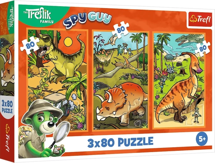 Puslespil Trefl Treflíkovi i dinosaurernes verden 3x80 brikker