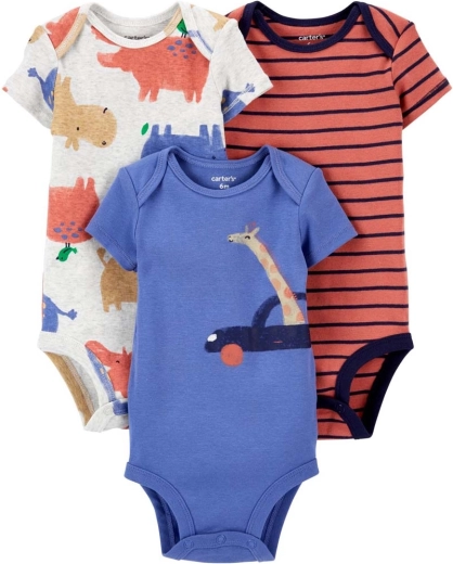 Carter’s babybody med korte ærmer, brun-blå, 3 stk (str. 56)