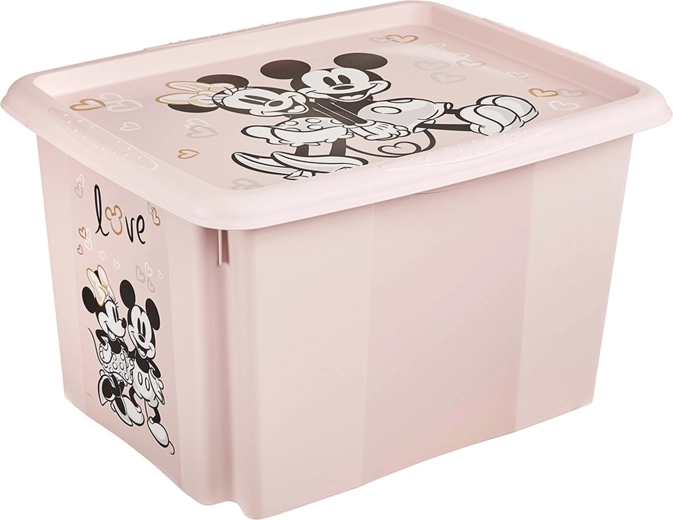 Plastikopbevaringsboks med låg og Minnie, 30 l
