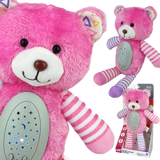 Plysbamse beroliger – lyserød bamse med projektor 2-i-1, 10 vuggeviser WOOPIE