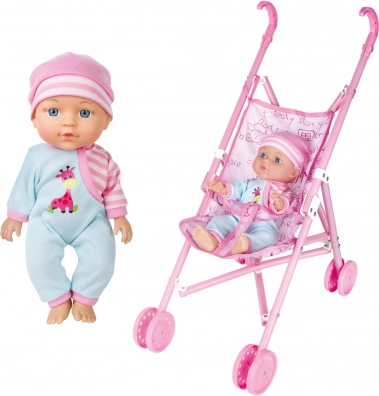 Baby med lyde og klapvogn 27 cm – tjekkisk emballage
