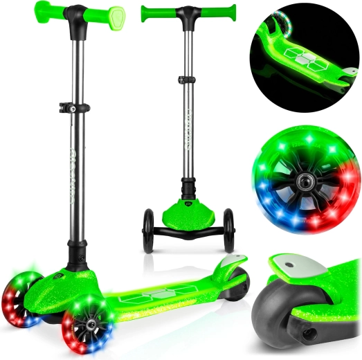 Ricokids Jelly trehjulet børnebalanceløbehjul med lysende hjul – grøn