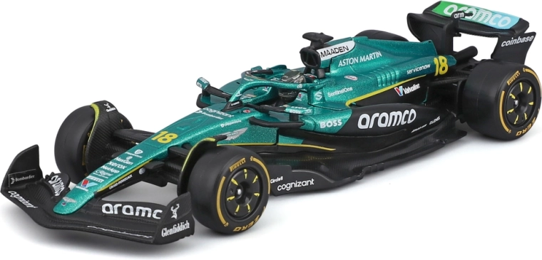 Bburago model Formel 1 Aston Martin AMR25 2025 #18 Lance Stroll 1:43 i akrylboks