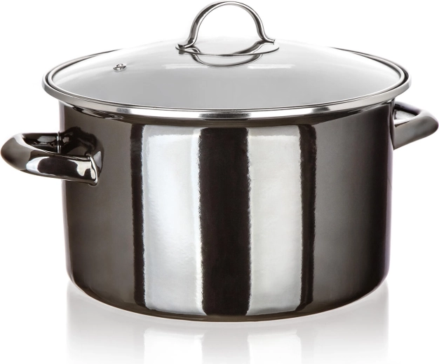 Emaljeret gryde med glaslåg 26 cm 6 l Metallic Black