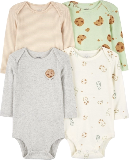 Carter's babybodyer med lange ærmer Milk & Cookies, 4 stk., str. 56