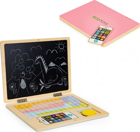 Træ magnetisk uddannelses laptop med telefon og bogstaver ECO TOYS
