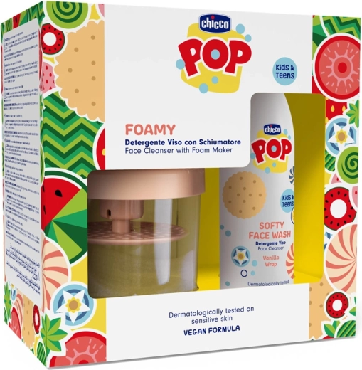 Chicco POP Softy skånsom rensende ansigtsgel Vanilla Wrap 150 ml med skumflaske