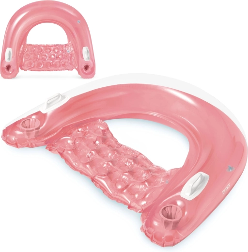 Oppustelig flydestol med kopholdere pink INTEX 147 × 99 cm