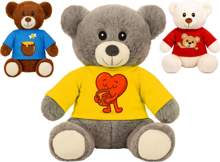 Plys siddende bamse i T-shirt 26,5 cm