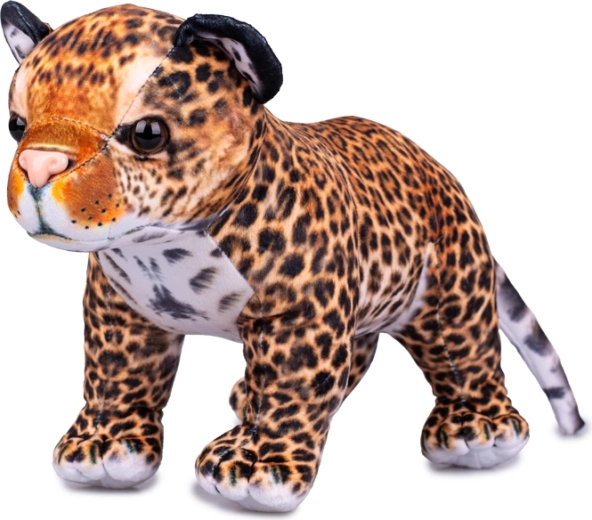 Plysbetrukket plettet leopard 40 cm – realistisk stående legetøj
