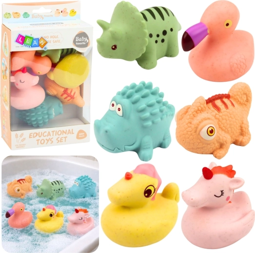 Sæt med bløde gummidyr til badet, pastelfarver, 6 stk.