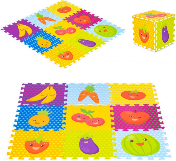 Børneskum legegulv IPLAY - frugt og grøntsager puslespil 9 dele 86x86 cm