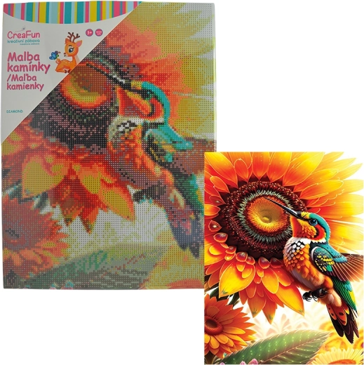Diamantmaling – blomst og kolibri 30 × 40 cm