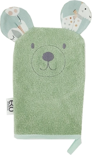EKO bomuldsvaskeklud med ører Bear olivengrøn 20 × 15 cm