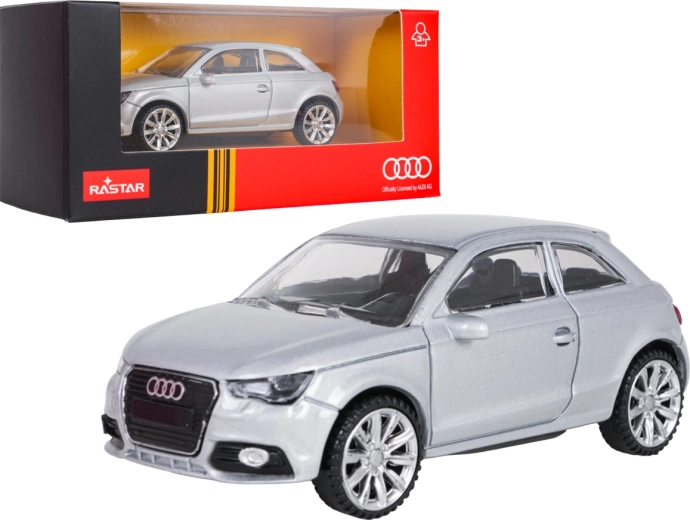 Metalmodel af Audi A1 RASTAR, sølvfarvet, i målestok 1:43