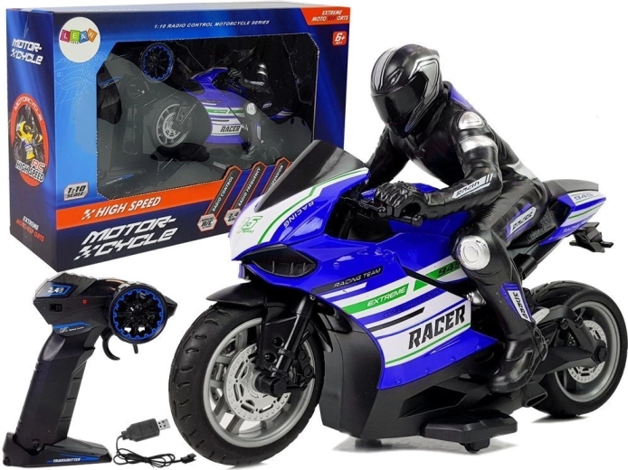 RC racermotorcykel 2,4 GHz, rækkevidde 35 m, blå