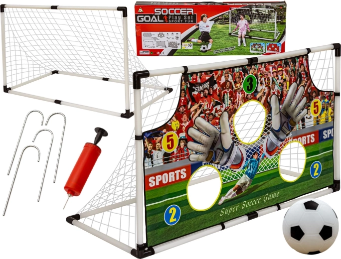 Fodboldmål med net, bold og pumpe