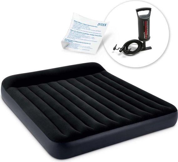 Oppustelig dobbeltairmadras med håndpumpe 203 × 183 × 25 cm INTEX