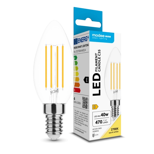 Modee LED pære Filament C35 4 W E14, 470 lm, varm hvid